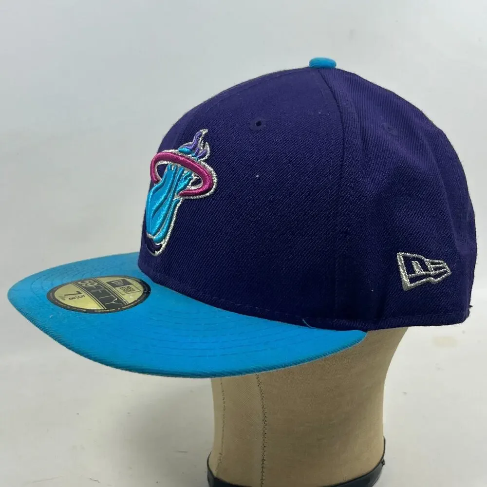 MIAMI HEAT Hat Mens 7 5/8 NEW ERA 59FIFTY HWC NBA Hardwood Classics Fitted Blue